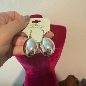 Modern Silver Oval Drop Earrings